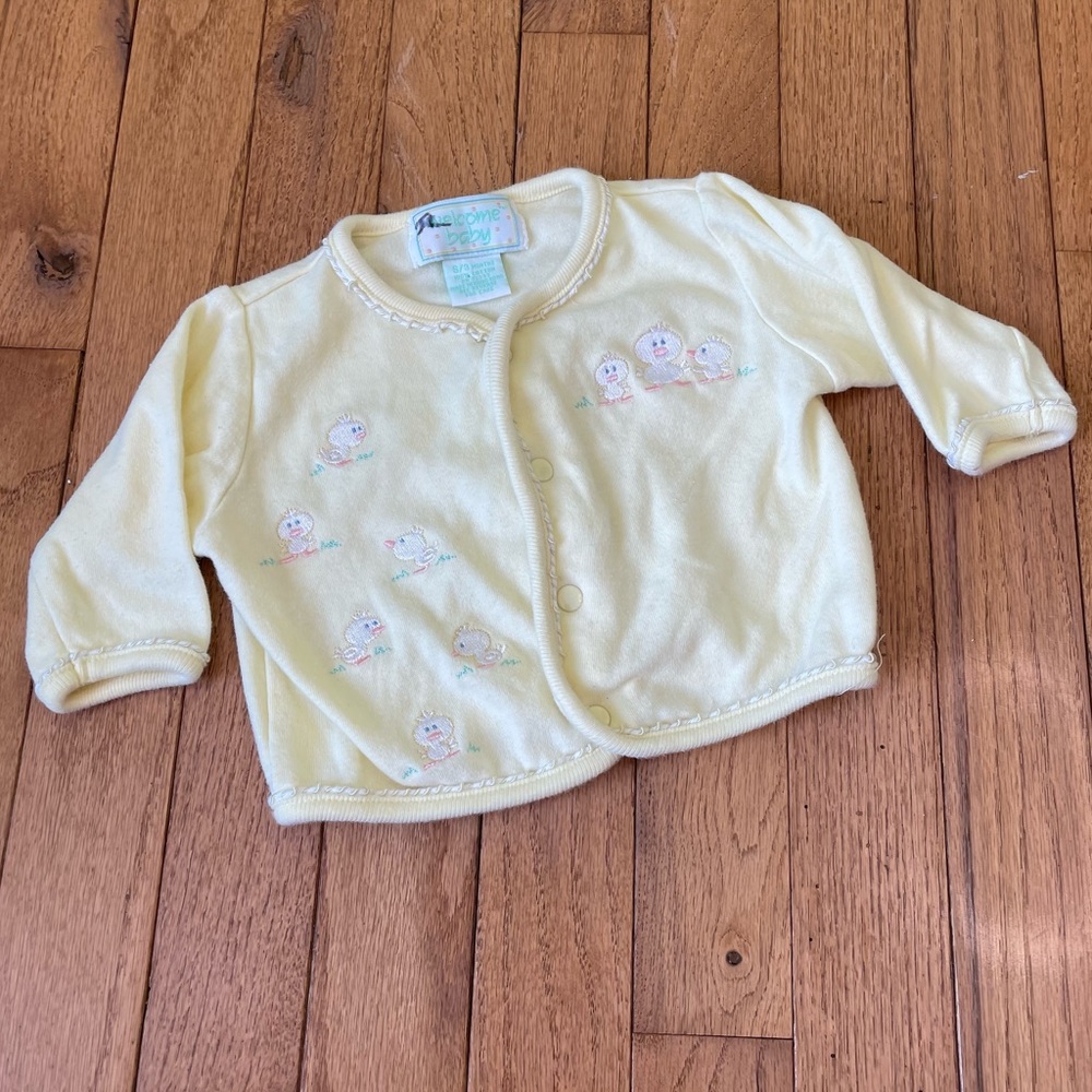 VTG WELCOME BABY YELLOW DUCK GRAPHIC JACKET SIZE 3 MONTHS 100% COTTON